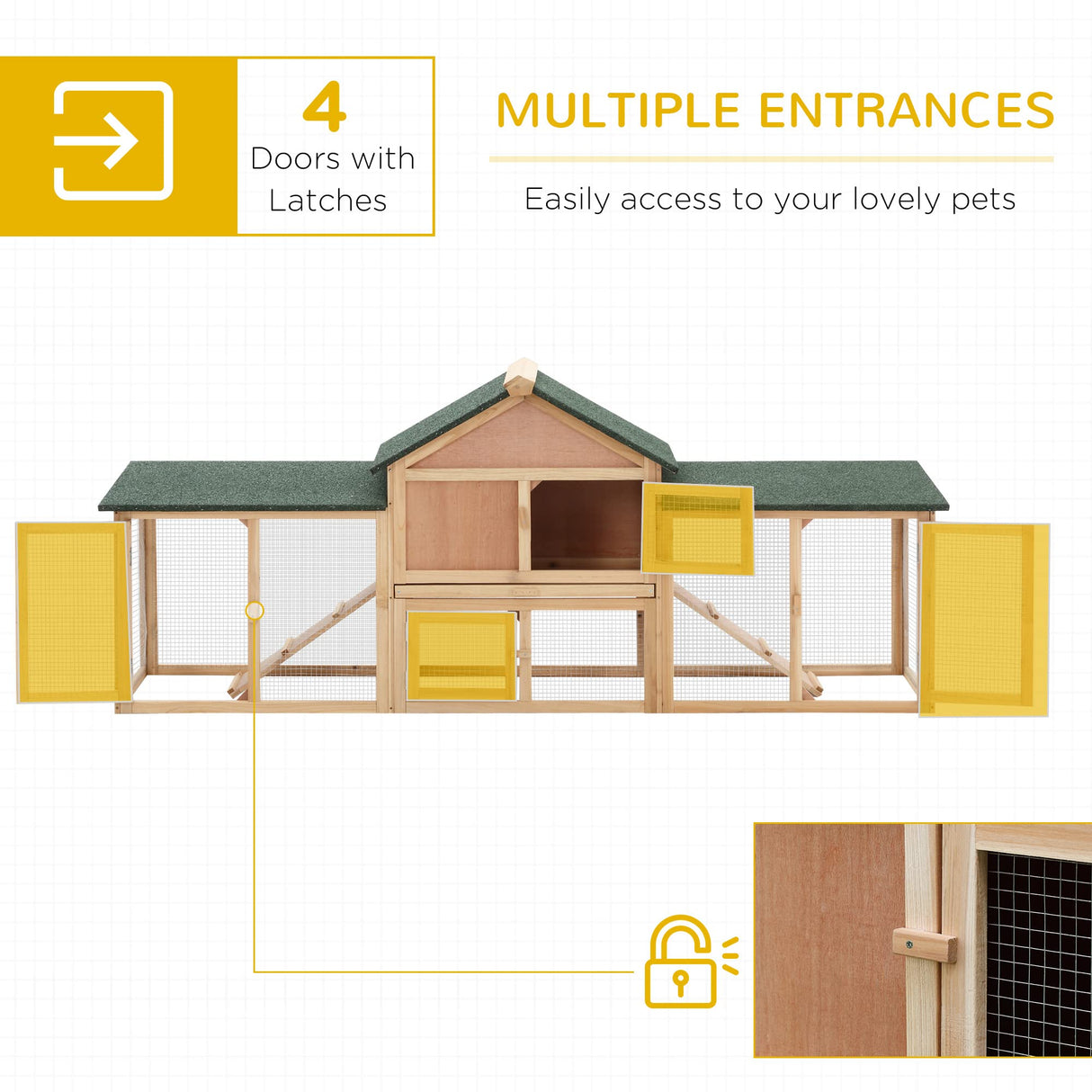 PawHut 83" L Outdoor Rabbit Hutch with Double Runs, Large Guinea Pig Cage Indoor, Wooden Bunny Hutch with Weatherproof Roof, Removable Tray, Ramps, Natural PawHut
