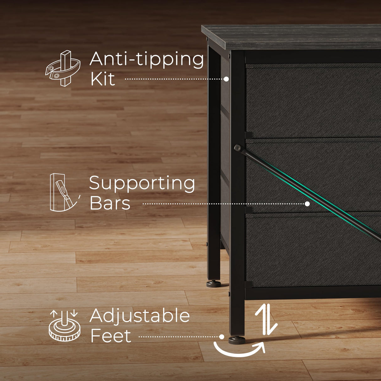 Huuger 9 Drawer Dresser, 47 Inch Dresser TV Stand for 50, 55 Inch TV, Entertainment Center with Drawers, Fabric Dresser Chest of Drawer for Bedroom, Closet, Black Huuger