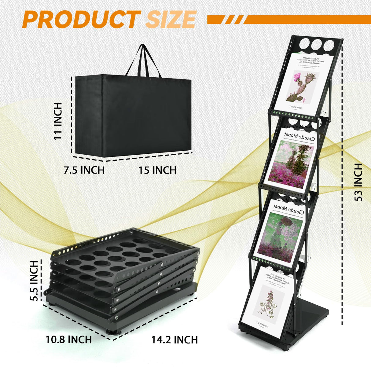 Estleys Trade Show Literature Stand Display Rack, Magazine Brochure Catalog Display Stand, Magazine Floor-Standing with Portable Oxford Bag for Office Store Exhibition Trade Show (Black) Estleys