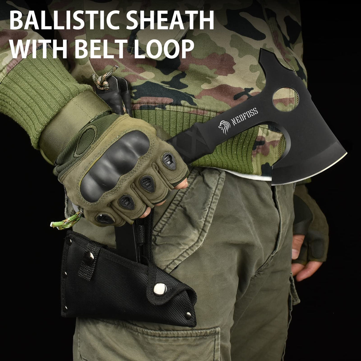 NedFoss Throwing Axes and Tomahawks, 10.2'' Full Tang Throwing Hatchet with Sheath, Rubber & Paracord Handle, Perfect for Competition and Recreation NedFoss