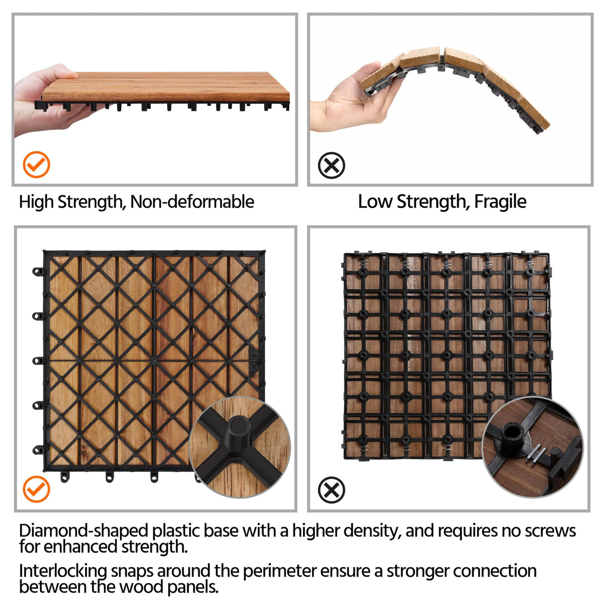 Yaheetech 10PCS Acacia Wood Interlocking Flooring Tiles Waterproof Flooring for Outdoor & Indoor Patio,Balcony,Garden,Poolside,12 × 12 in Yaheetech