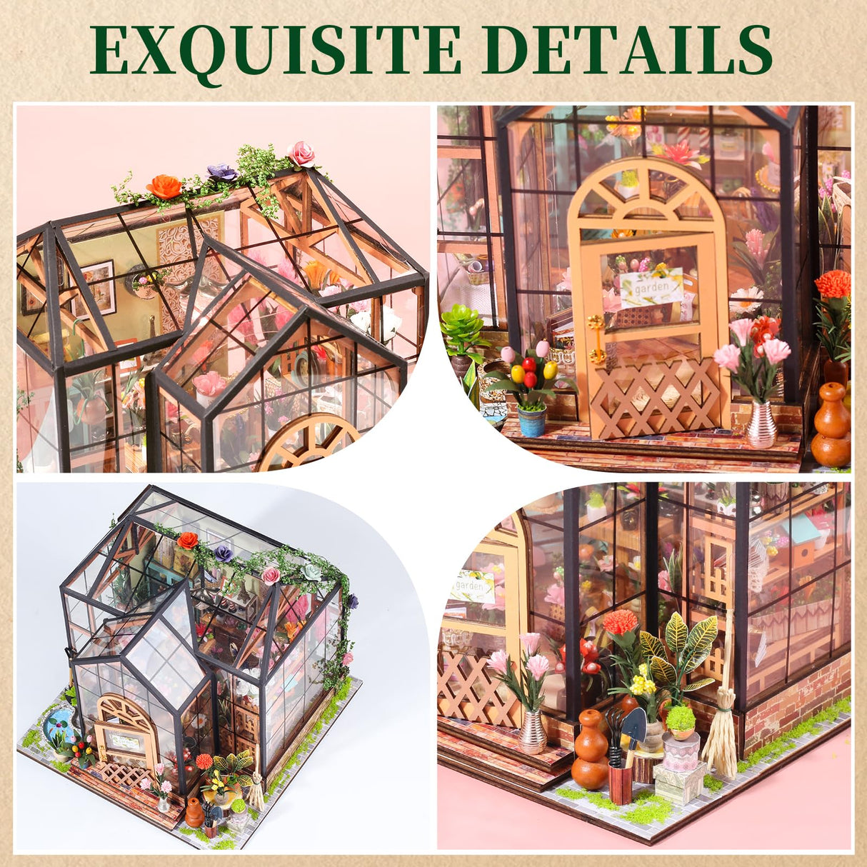 OZJAY DIY Miniature House Kit, Mini House Building Kit with LED, DIY Wooden Dollhouse Miniature Kit for Adults Teen, Wooden Crafts Lovely Dollhouse Kit, Jenny Greenhouse OZJAY