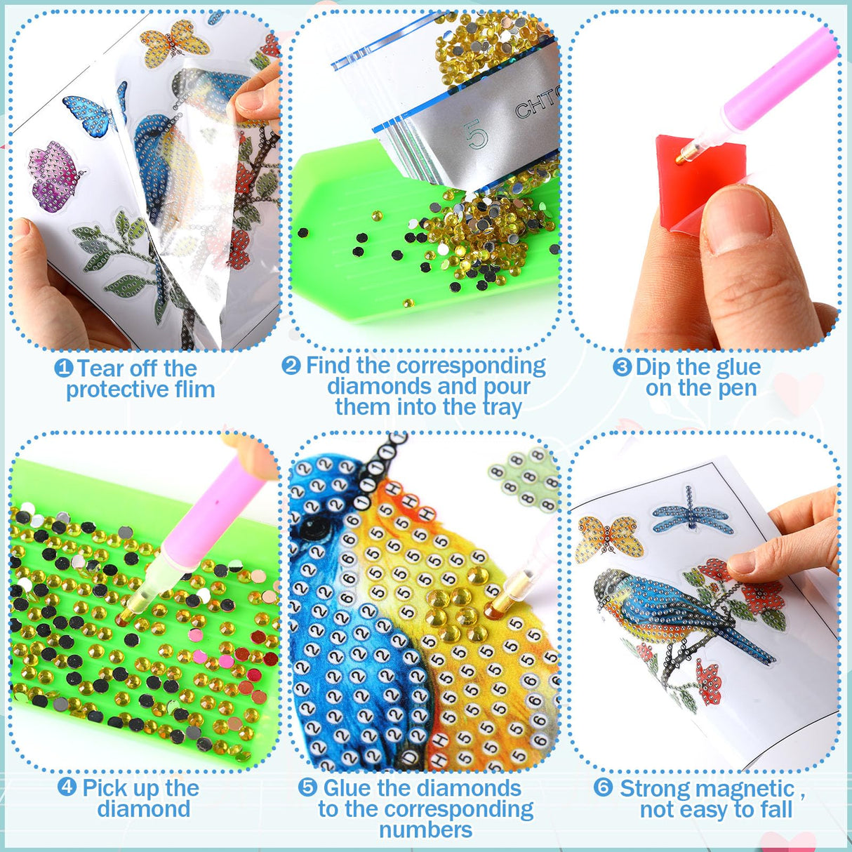 Saillong 32 Pcs Spring Diamond Painting Window Stickers Hummingbird Butterfly Flower Stained Glass Window Decals Spring Diamond Art Kits for Adults DIY Accessories Home Decor Saillong