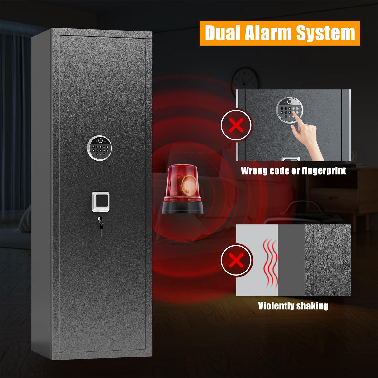 Leariso Biometric Gun Cabinet, Home Safes for Rifles and Pistols, Rifle Gun Safe for Handgun with Adjustable Shelves and Pockets, Gun Cabinet with Alarm Function, Gun Locker, Easy Installation Leariso