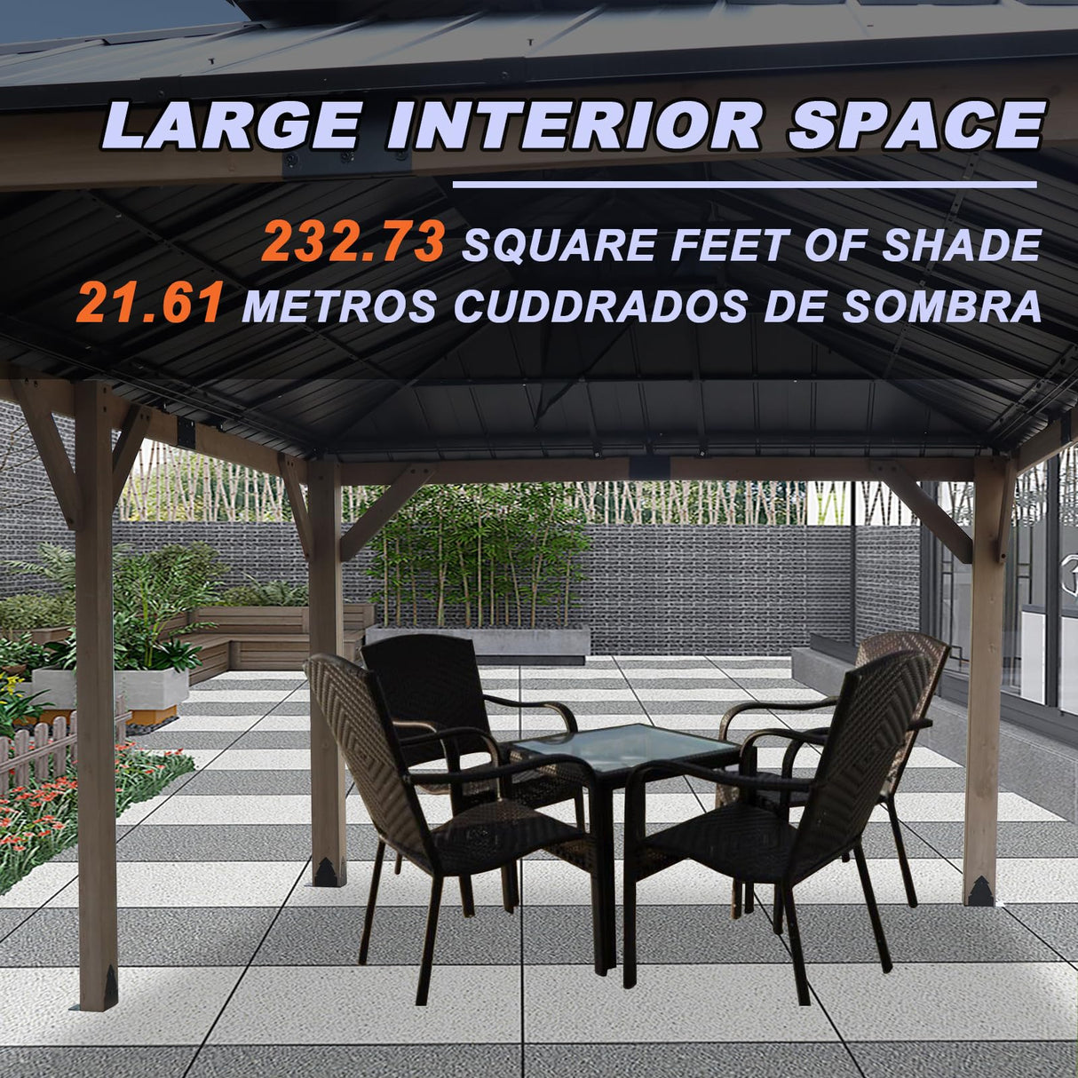 CHARMELEON 12'x20' Cedar Wood Gazebo Hardtop - Wooden Gazebo with Dual Metal Roof - Permanent Outdoor Gazebo Canopy - Large All Weather Patio Gazebo for Backyard, Deck & Garden - Greyish Brown Frame CHARMELEON