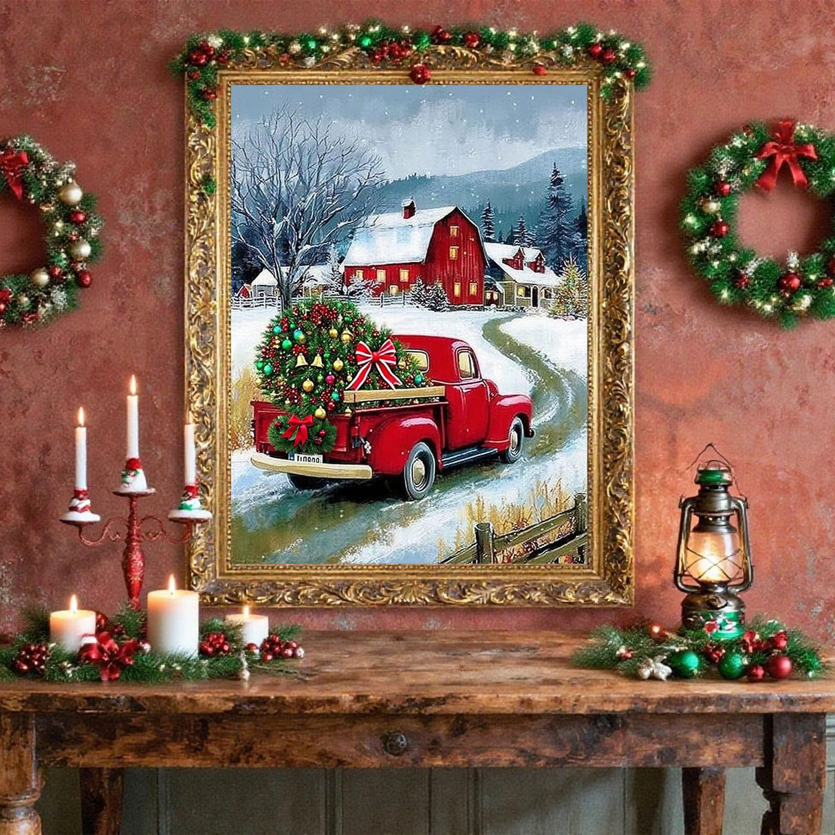 Christmas Paint by Numbers Kit for Adults - Christmas Truck Number Painting for Adults for Gift Home Wall Decor 16x20 Inch HITO