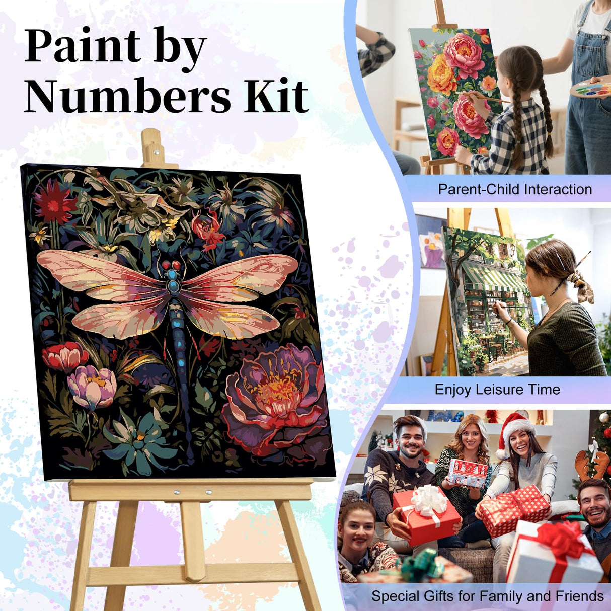 Camocin Paint by Numbers Kit for Adults - Dragonfly Adult Paint by Number Kits on Canvas Without Frame for Beginner, Flowers Oil Painting by Numbers Kit for Gift Home Wall Decor 16x16 Inch Camocin