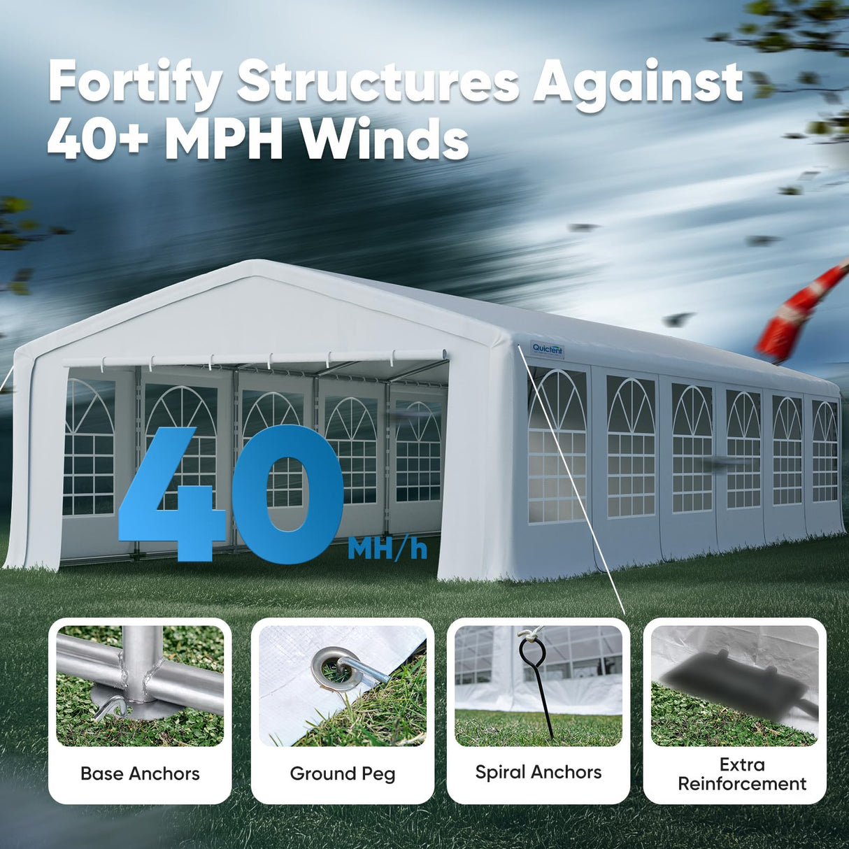 Quictent 20x40ft Party Tent Heavy Duty Outdoor Gazebo White Wedding Tent Canopy Event Shelter Carport with Removable Sidewalls& 6pcs Storage Bags Quictent