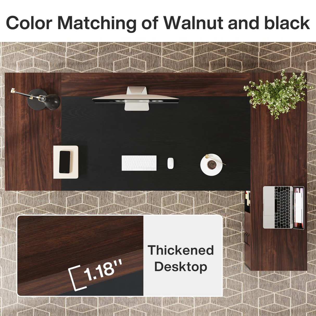 Tribesigns 78" L-Shaped Executive Desk, Large Office Desk with Drawers and Lateral File Cabinet, Business Furniture with Storage Shelves, Modern Computer Desk for Home Office, Walnut & Black Tribesigns