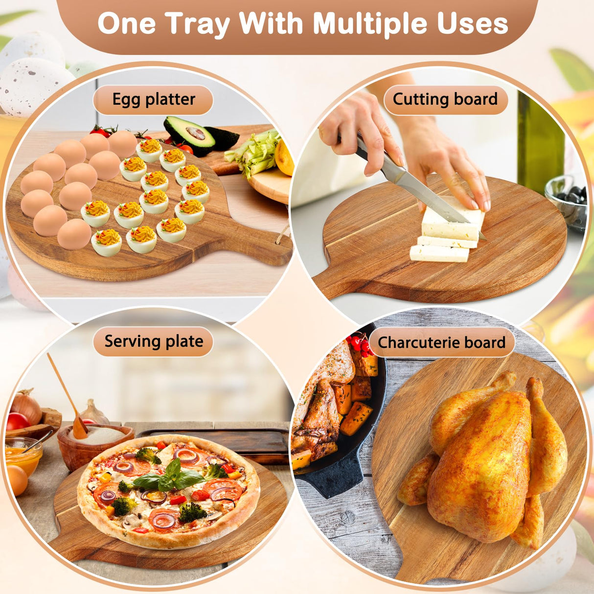 Reversible Wood Deviled Egg Platter Charcuterie Board, 24 Slots Deviled Egg Tray with Injector Piping Tool Silicone Spatula Piping Bag for Easter Party Essentials (16.7''x12.6''x0.78''. 24 slots) FACULX