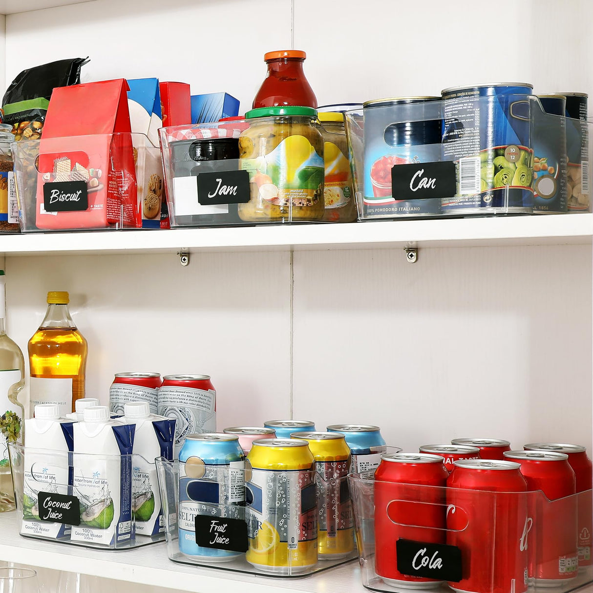 12 PACK Multi-Use Clear Plastic Storage Bins for Organizing w/ Labels - Home, Kitchen, Bathroom, Office, Pantry Cabinet Shelf Organizer Bins - SOHO Collection, RV, Fridge Organization Containers LANDNEOO