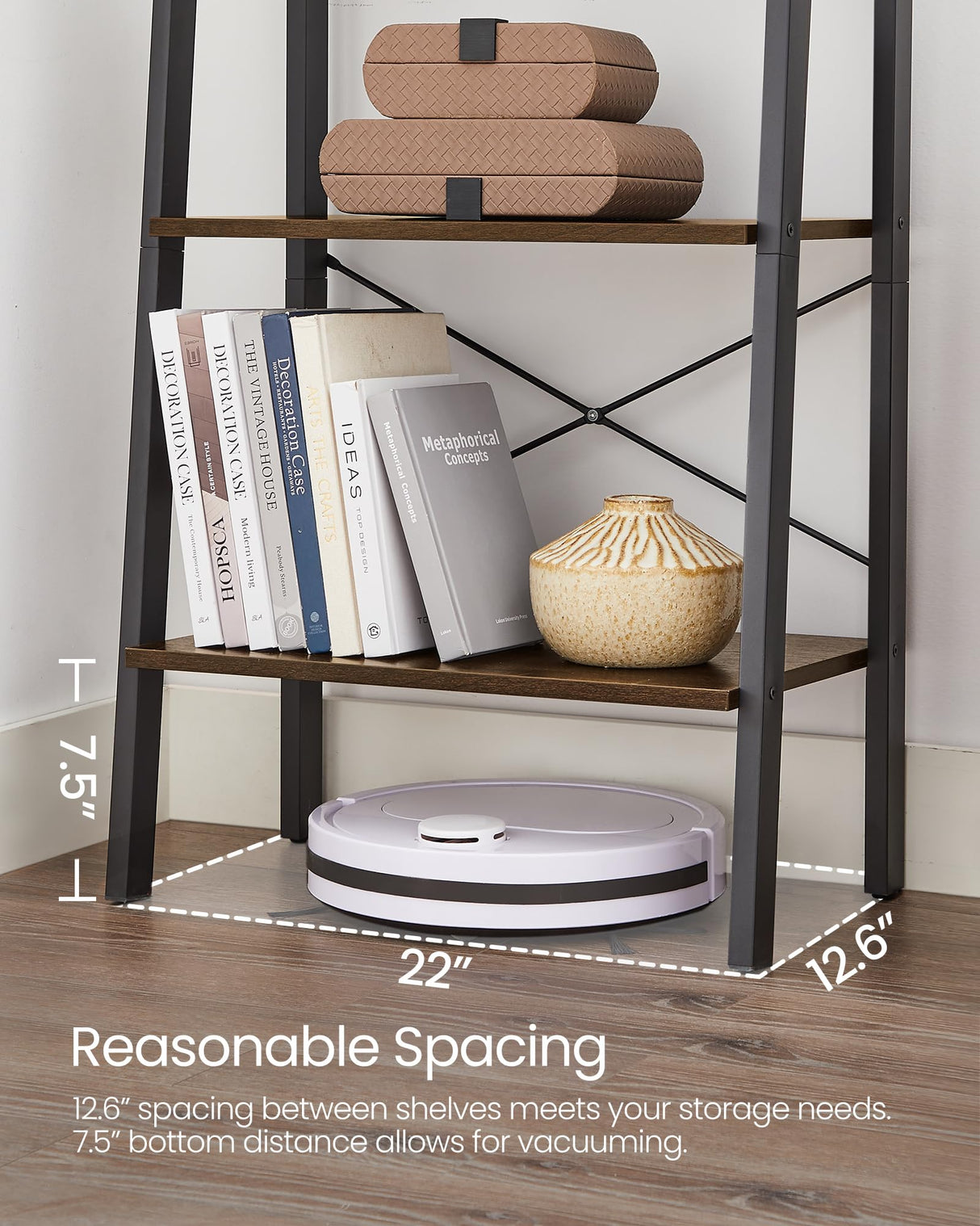 VASAGLE Ladder Shelf, 4-Tier Bookshelf, Storage Rack, Bookcase with Steel Frame, for Living Room, Home Office, Kitchen, Bedroom, Industrial Style, Rustic Dark Brown and Black ULLS44BF VASAGLE