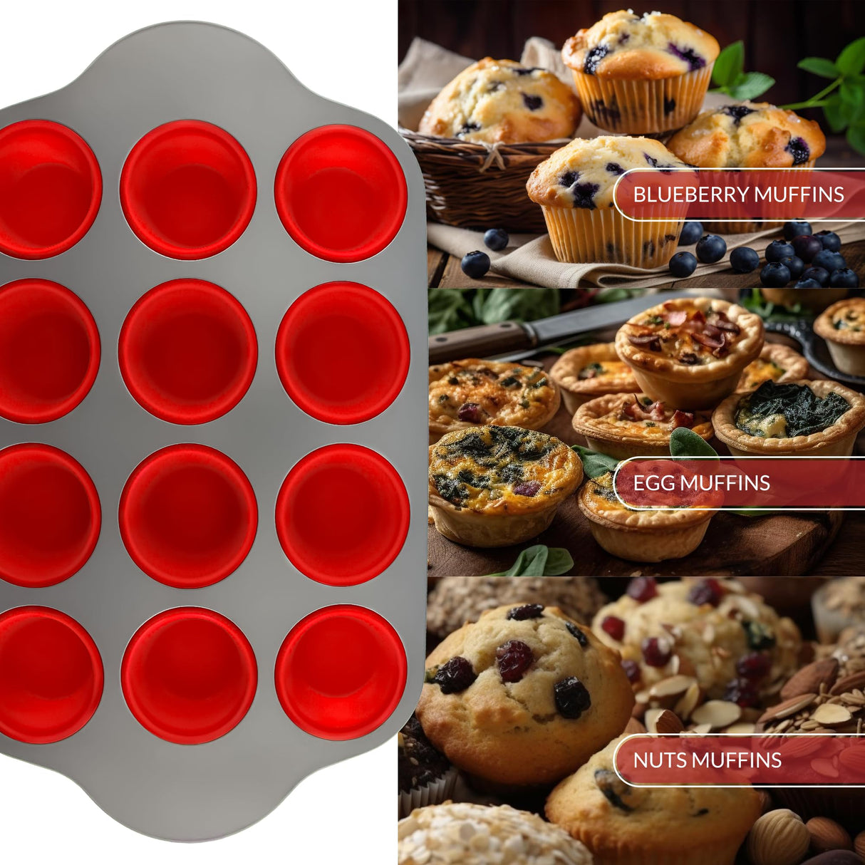 Boxiki Kitchen Non-Stick 12 Cup Silicone Muffin Pan With Steel Frame - BPA Free, Non-Toxic, Anti-Warp, Durable & Easy to Pop Silicone Muffin Tin - Perfect Cupcake Pan Boxiki Kitchen