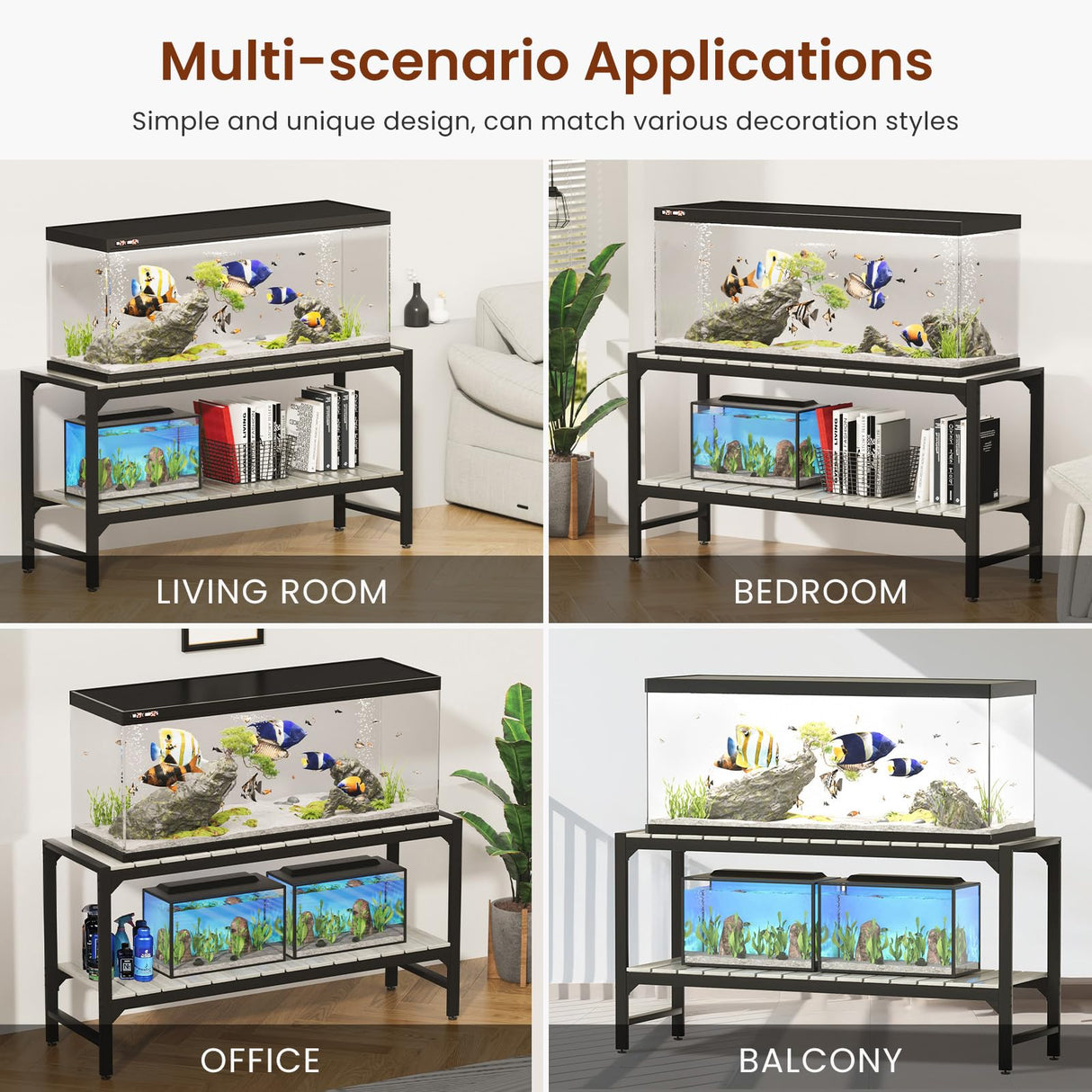 Tatub 55-90 Gallon Fish Tank Stand, Metal Aquarium Stand with 2-tier Open Shelves & Thickened Slats, Heavy Duty Metal Large Aquarium Stand for up to 6 Total Aquariums, 1000 LBS Capacity Per Shelf Tatub