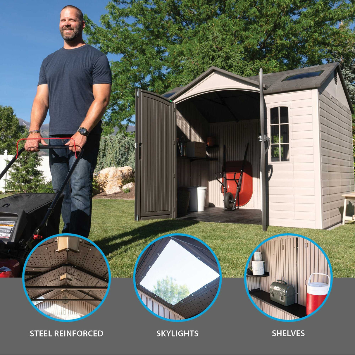 Lifetime 60005 Outdoor Storage Shed with Windows, Skylights and Shelving, 10 x 8 Feet Lifetime