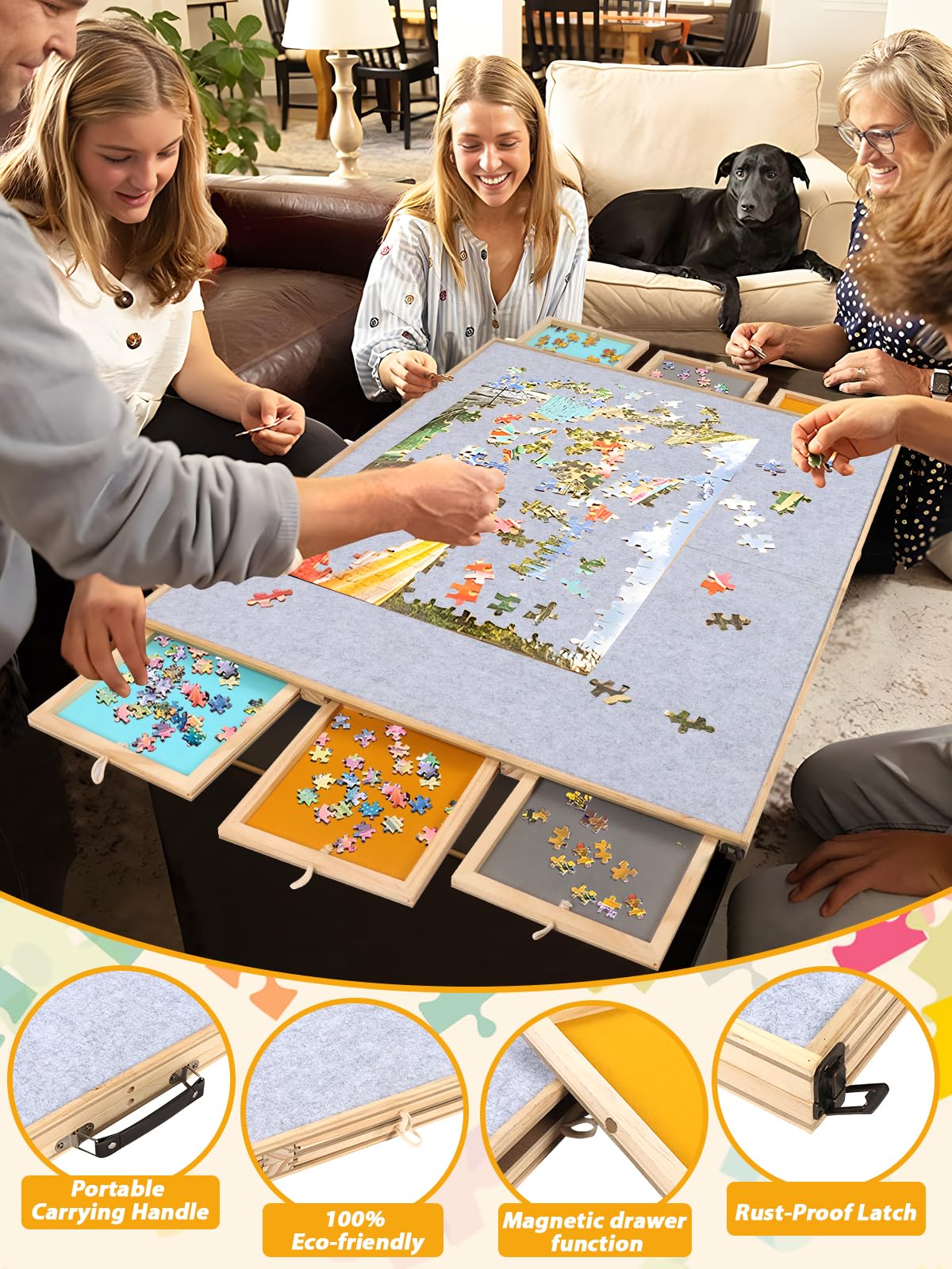 Kalolary 2-in-1 Tilting & Foldable Puzzles Board, 2000 Pieces Wooden Jigsaw Puzzle Table with 6 Drawers & 2 Covers Portable Puzzles Accessories Puzzle Organizer for Adults (31" x 39.4") Kalolary