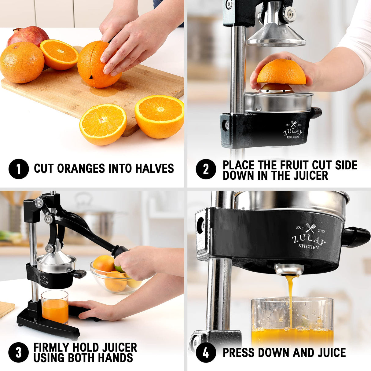 Zulay Kitchen Cast-Iron Orange Juice Squeezer - Heavy-Duty, Easy-to-Clean, Professional Citrus Juicer - Durable Stainless Steel Lemon Squeezer - Sturdy Manual Citrus Press & Orange Squeezer (Black) Zulay Kitchen