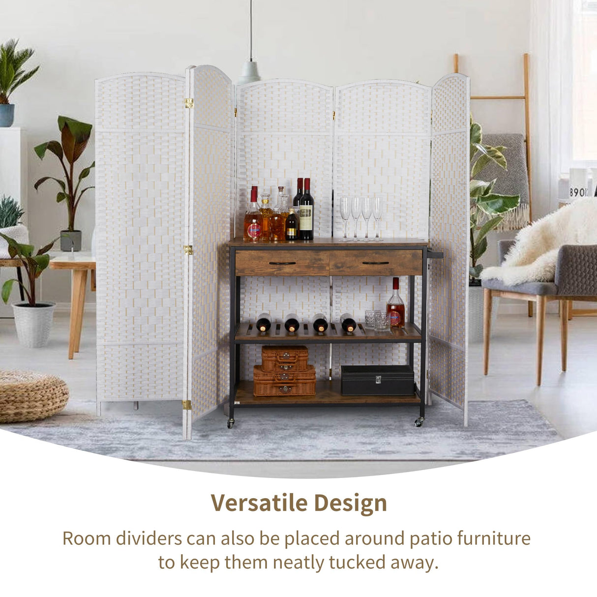 Duraspace 8 Panels Room Divider 6 FT Tall Weave Fiber Privacy Screen Freestanding Double Hinged Folding Screen Extra Wide Room Dividers for Patio Privacy (Off White) DURASPACE