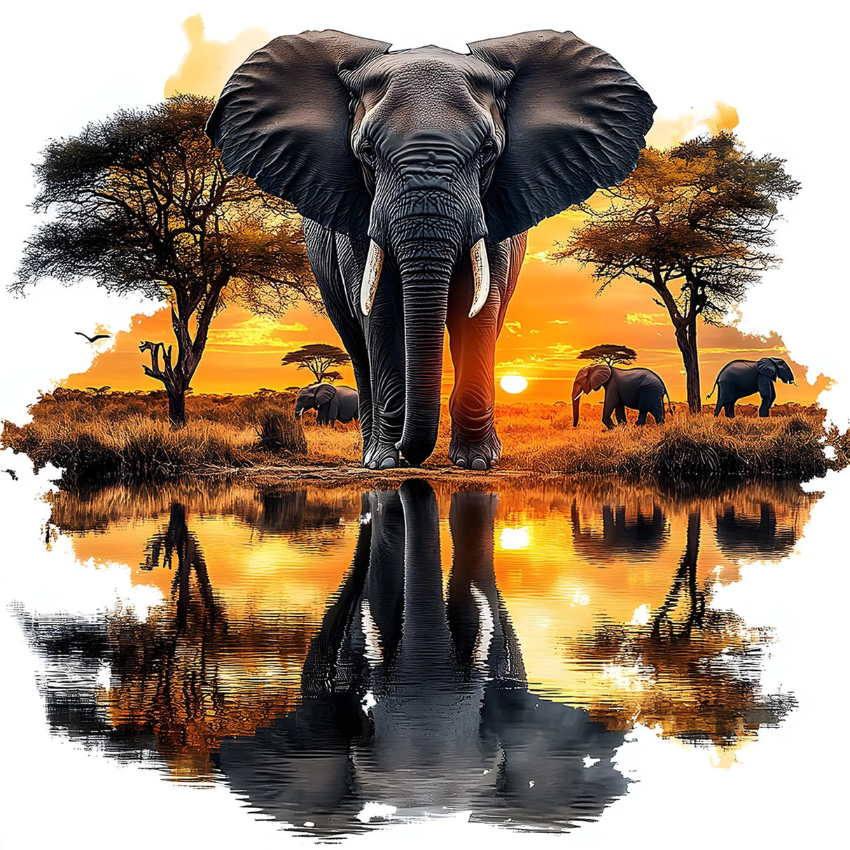 MXJSUA DIY Diamond Painting Kits for Adults, African Elephant Diamond Gem Art Painting for Beginners, Diamond Picture with Full Round Drill Dots Craft Set Gift, 12x12 Inch MXJSUA