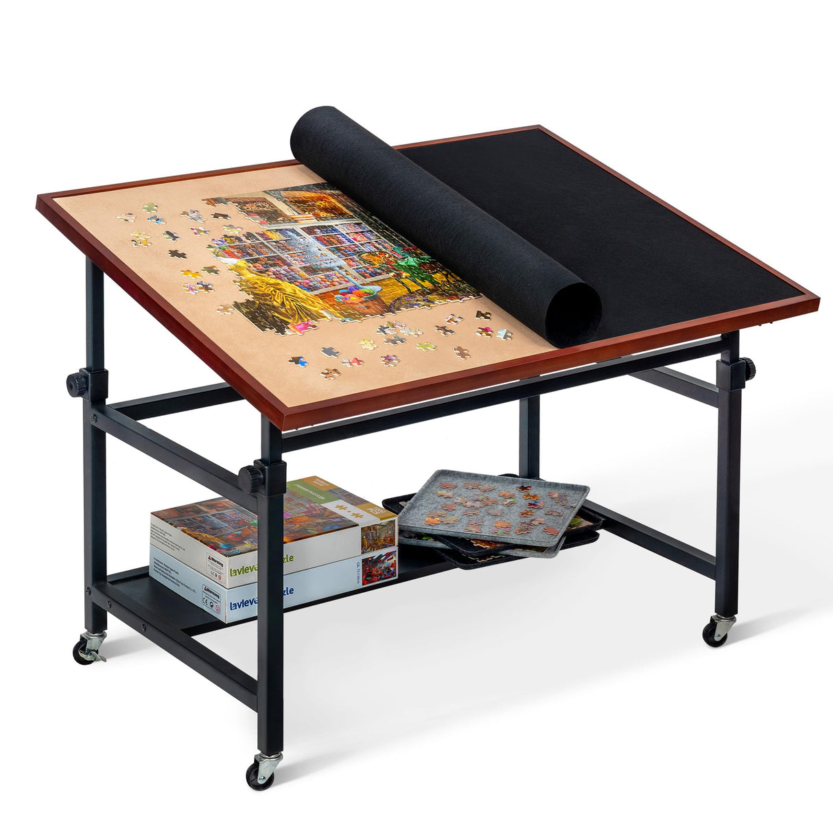 Lavievert Jigsaw Puzzle Table with Cover, Angle & Height Adjustable Puzzle Board Easel with Open Storage Shelf, Large Tilting Table with 4 Rolling Wheels for Up to 1500 Piece Puzzles LAVIEVERT
