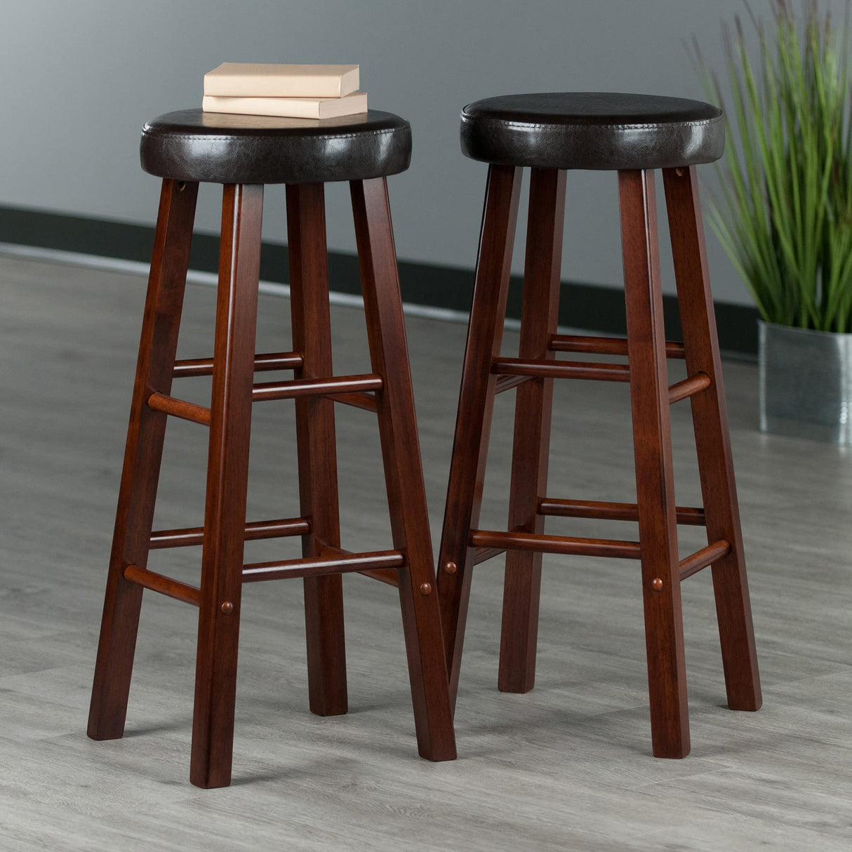 Winsome Wood Maria Cushion Seat Bar Stools, 2-Pc Set, Espresso & Walnut, 30.71" Winsome
