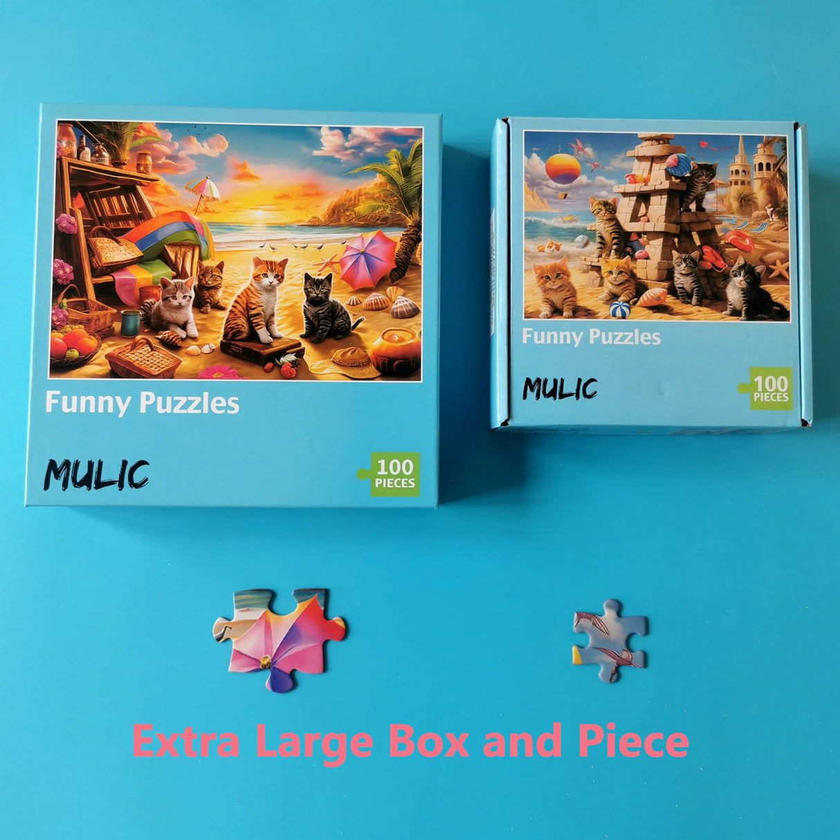 Extra Large Pieces Jigsaw Puzzles for Adults - 100 Piece Puzzles for Kids Ages 8-10 10-12 - Large Piece Puzzles for Seniors - Cats Seaside Sunset Mulic