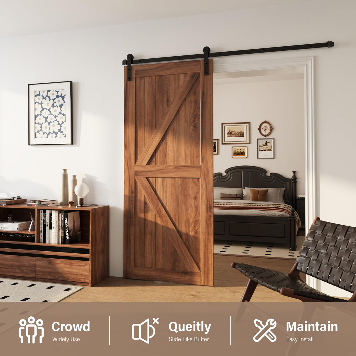 WINSOON 13FT Barn Door Hardware Kit: Single Sliding Door Hardware - Heavy Duty Black Barn Door Track Kit - Carbon Steel Sliding Barn Door Rail - J-Shape Easy to Install for 83" Closet Panel(No Door) WINSOON