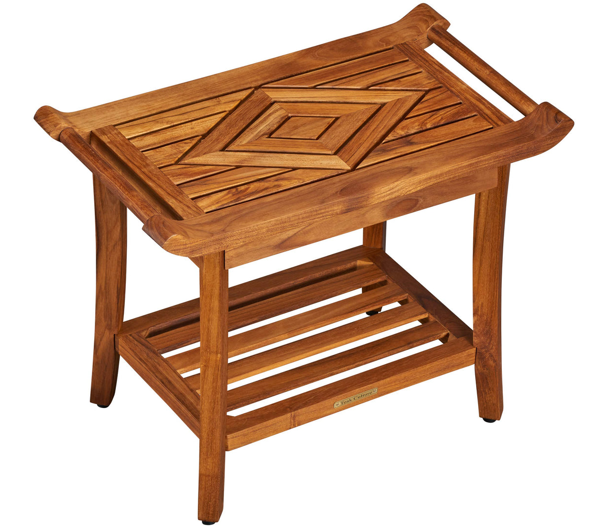 Luxury Teak Shower Bench Stool Seat Chair with Leveling Feet, Waterproof, Teak Oil Finish, Large, 25x19x14, for Bathroom, Spa, Sauna, Pool Deck, Patio, Garden, RV, from Our Diamond Collection Teak Culture