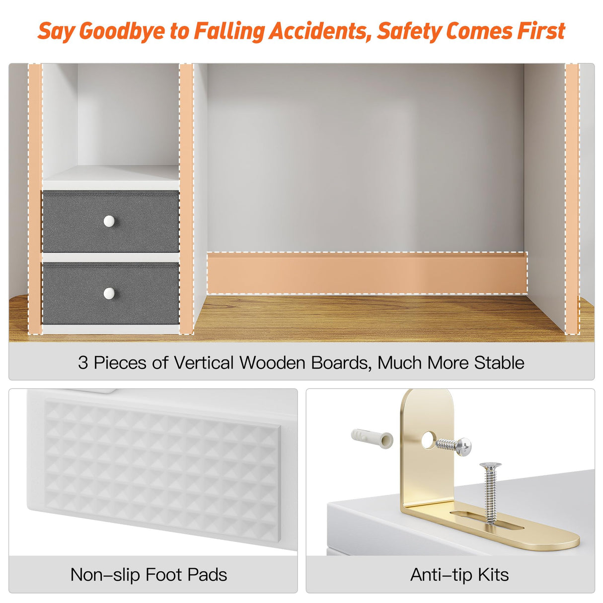 REIBII High-Capacity Desktop Bookshelf with 8 Shelves and 2 Drawers - Adjustable Desk Organizer in White REIBII