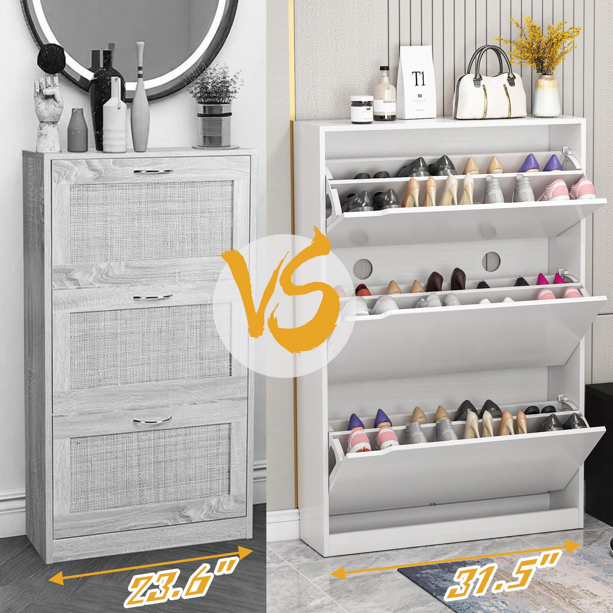 Boonatu Shoe Cabinet Storage for Entryway, Shoe Cabinet Storage with 3 Flip Drawers, Shoe Cabinet for Entryway Slim Space, 3 Tier White Shoe Cabinet Freestanding Wood Shoe Rack for Entryway, Hallway Boonatu