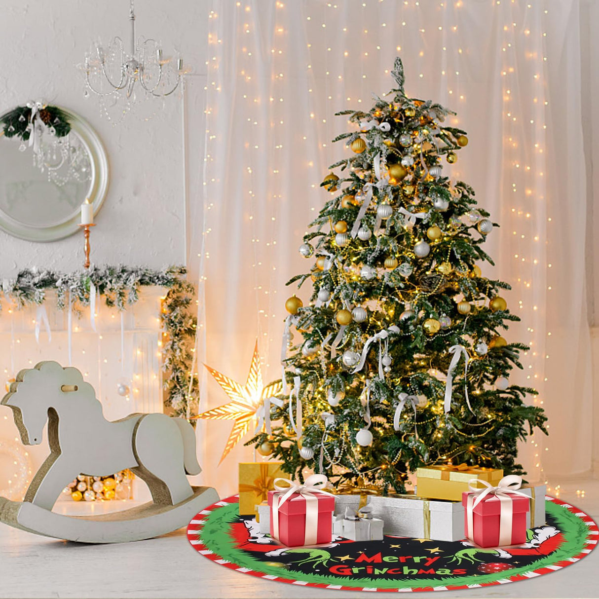 CJYGEGE Merry Christmas Tree Skirt Collar 48 Inch, Softand Funny Farmhouse Holiday Decor Xmas Party Holiday Decoration CJYGEGE