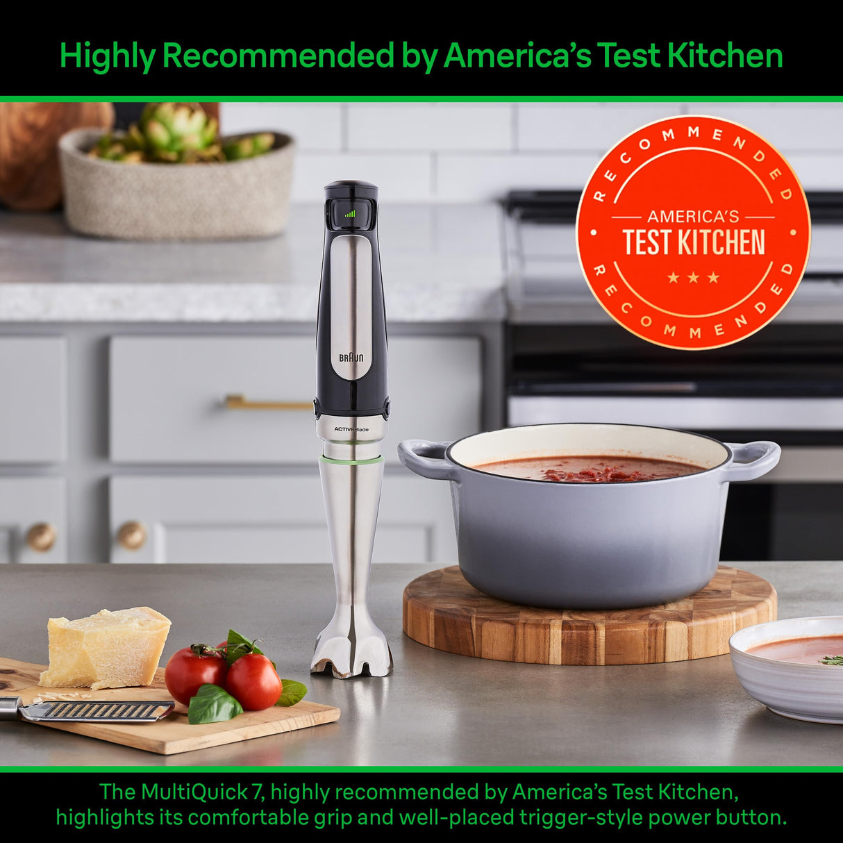 Braun MultiQuick 7 3-in-1 Immersion Hand Blender with Variable Speed and Patented Technology - Includes 2-cup Chopper, Whisk + Beaker for Fast Blending, Stainless Steel, MQ7035X Braun