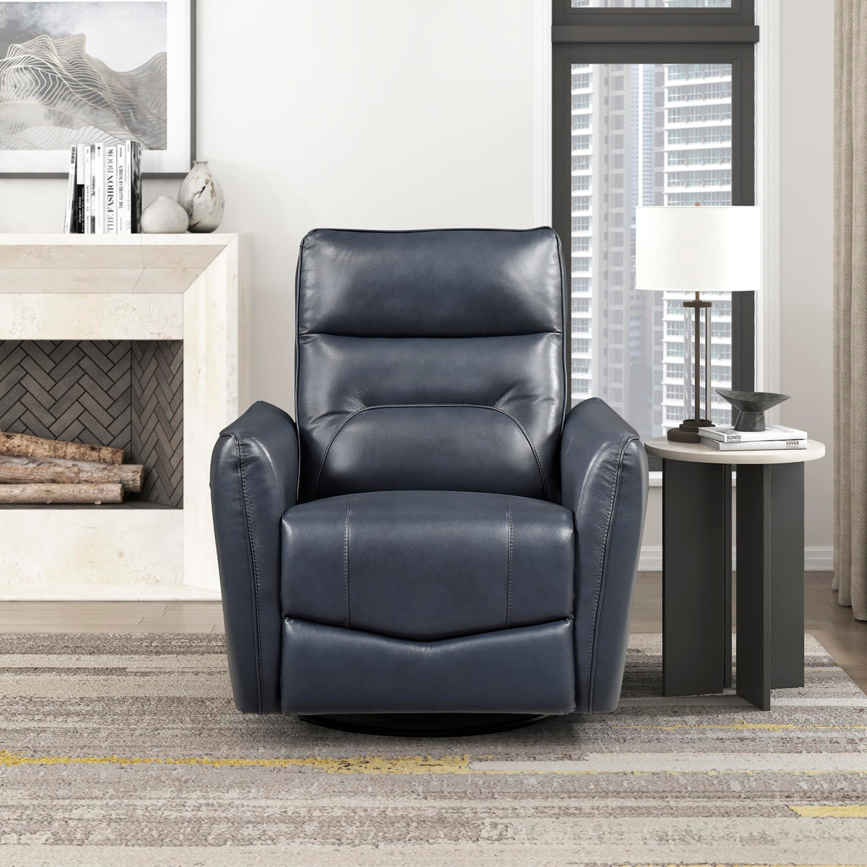 Lexicon Swivel Glider Reclining Chair, Top Grain Leather Match Manual Recliner, Comfy Nursery Glider Recliner, Swivel Reclining Chair for Living Room/Office/Bedroom/Apartment, Dark Blue Lexicon