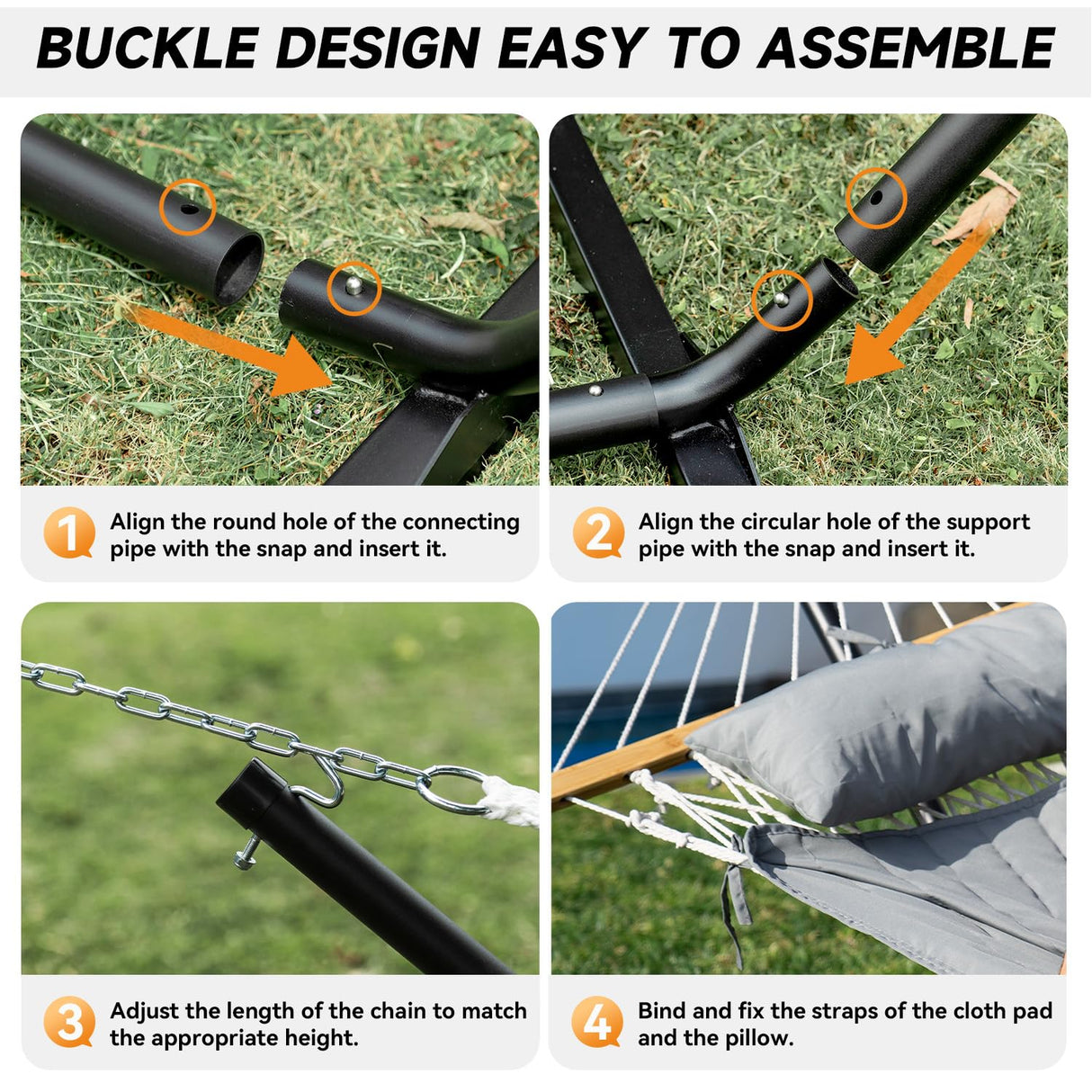 Everyfun Double Hammock with Stand, 2 Person Cotton Rope Hammock with Removable Polyester Pad, 500LBS Capacity, Portable & Adjustable Design, Includes Storage Bag, Indoor Outdoor Use,Dark-Gray Everyfun