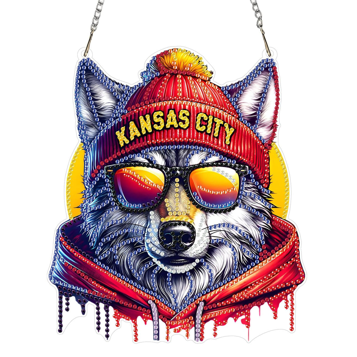 DIY Diamond Art Hanging Kit for Adult,Football Style Acrylic Diamond Art Painting Window Pendants Home Garden Wall Hanging Kits Hanging Ornament,Single Sided(Kansas City Red) Weadatty