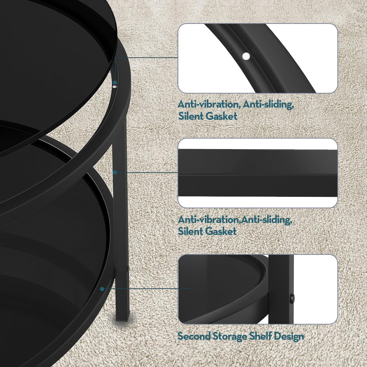 SAYGOER 27.6'' Round Coffee Table 2 Tier Black Glass Coffee Tables with Storage Shelf for Large or Small Space Modern Simple Sofa Table for Living Room Home Office, Easy Assembly… SAYGOER