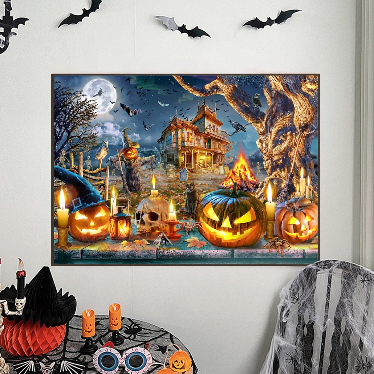 Gearock Diamond Art Kits for Adults, Halloween Pumpkin Easy DIY Beginners 5D Diamond Painting Kits for Room Bedroom Living Room Bathroom Wall Decor 16x12 Inch Gearock