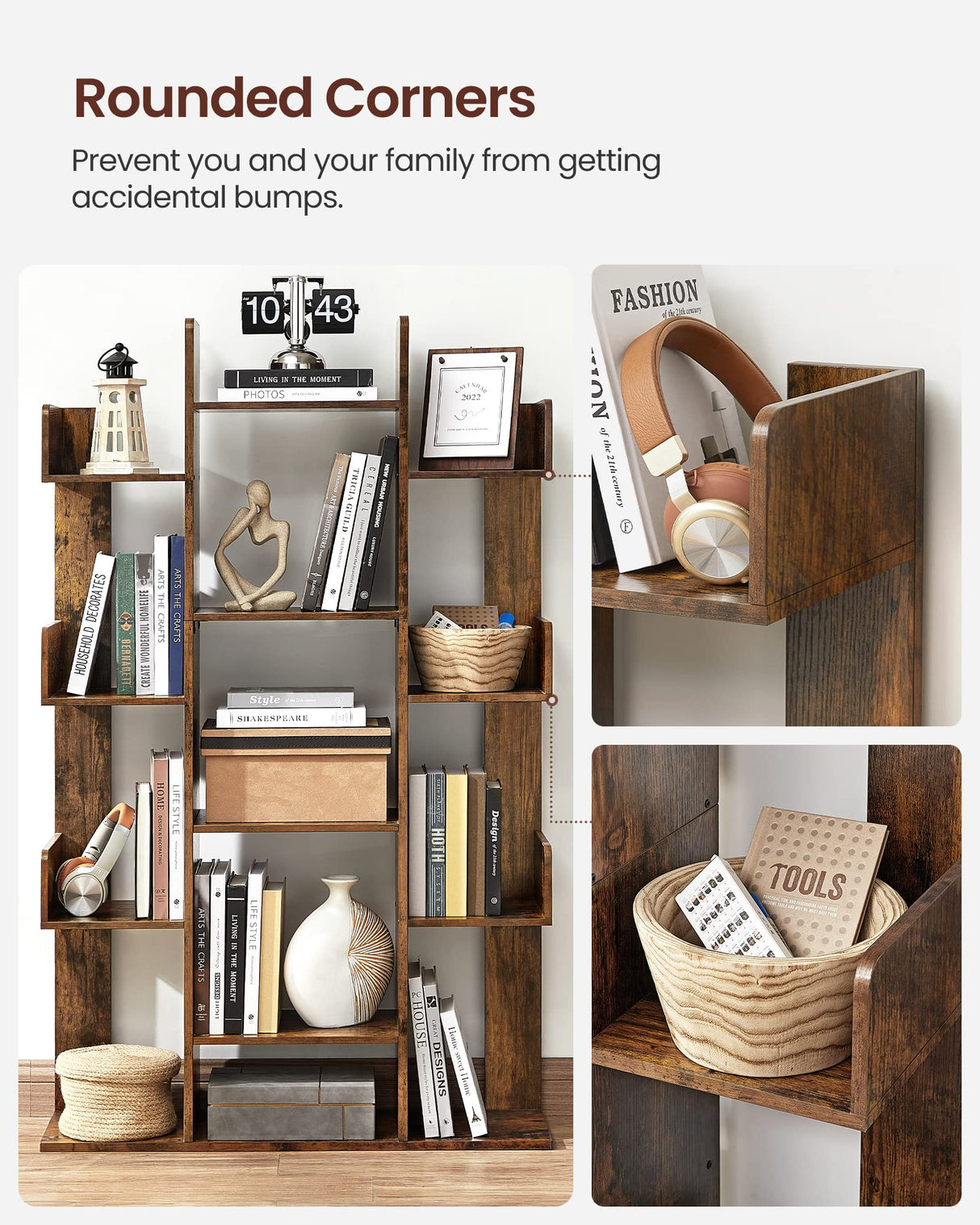 VASAGLE Tree-Shaped Bookshelf with 13 Shelves in Rustic Brown VASAGLE