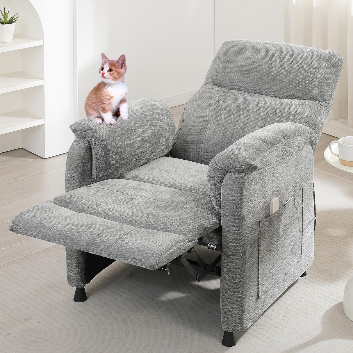 Grey Power Recliner Chairs for Adults, Ultra-Comfy Small Recliners for Small Spaces, Adjustable Electric Recliner Chairs with Remote & 2 Side Pockets - Padded Seat Backrest & Footrest (Gray) anwickjeff