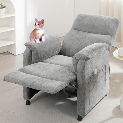 Grey Power Recliner Chairs for Adults, Ultra-Comfy Small Recliners for Small Spaces, Adjustable Electric Recliner Chairs with Remote & 2 Side Pockets - Padded Seat Backrest & Footrest (Gray)