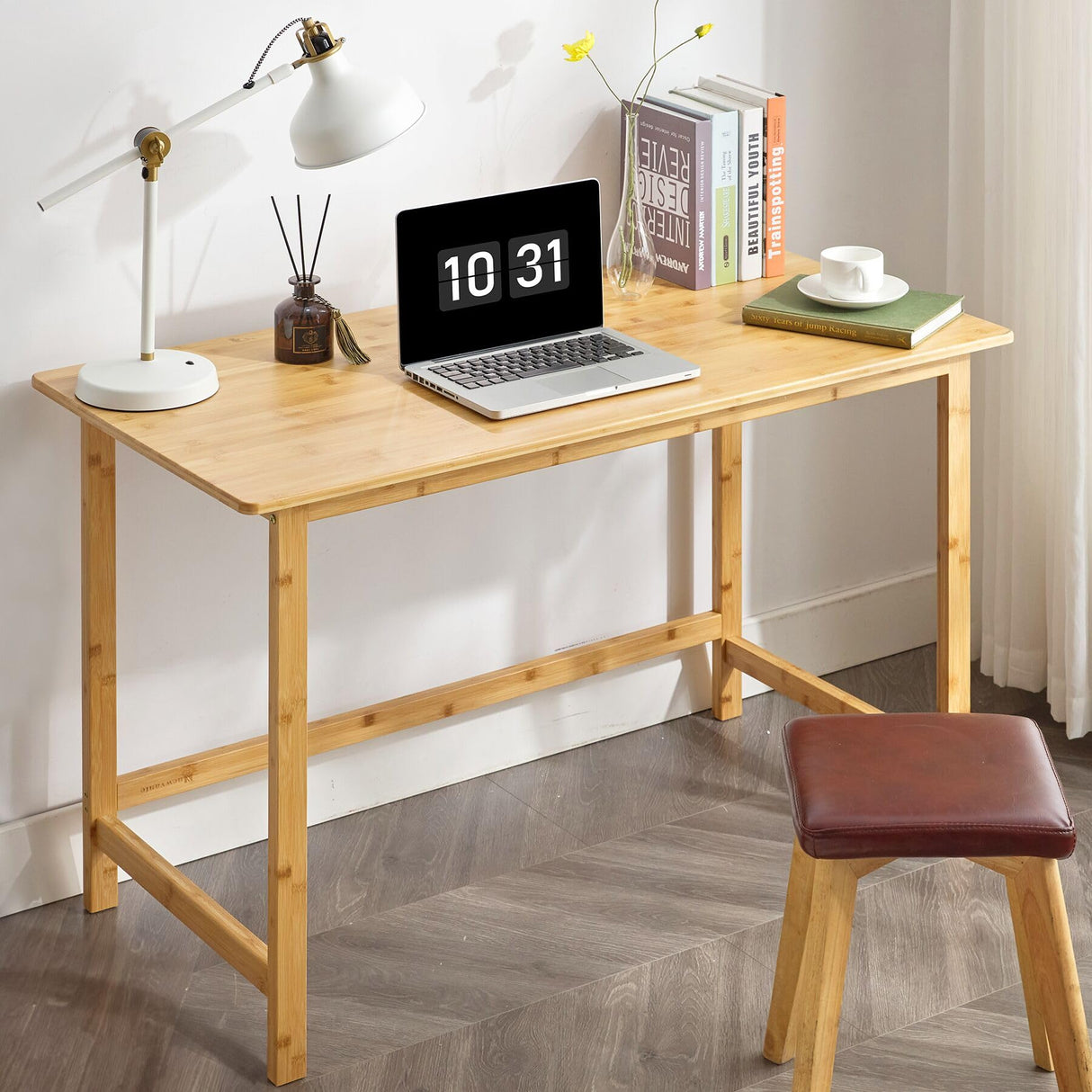 Nnewvante 47 Inch Computer Desk, Bamboo Writing Desk, Modern Simple Work Desk for Home Office Nnewvante