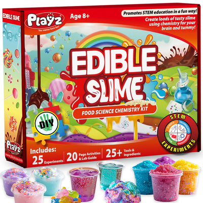 Playz Edible Slime Candy Making Science Kit for Kids Ages 8-12 Years Old - Food Science Chemistry Kid Science Kit with 25 Experiments to Make Slime Chocolates, Educational Science Kits for Boy & Girls