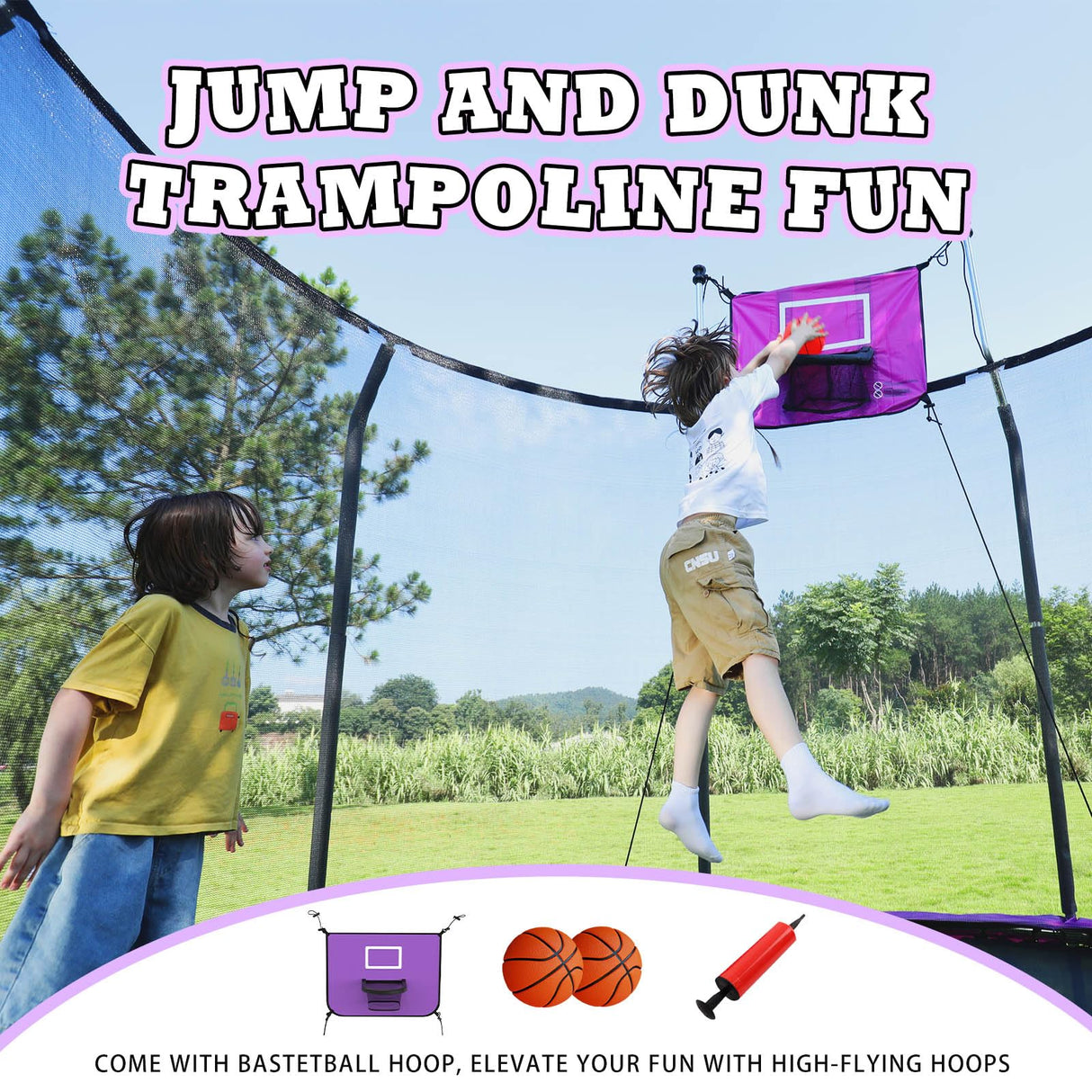 ACWARM HOME 12FT Trampoline for Kids and Adults, Trampoline with Basketball Hoop and LED Lights, ASTM Approved, Purple ACWARM HOME