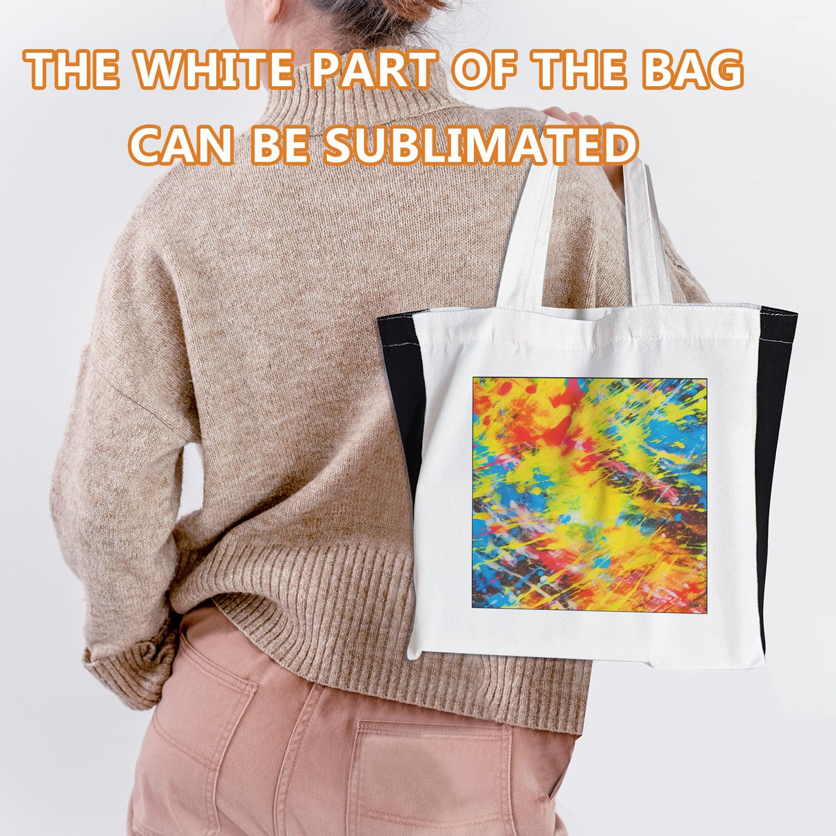 OKBA Sublimation Tote Bags, blank polyester shopping canvas tote bags side black for DIY Crafting and Decorating (5) OKBA
