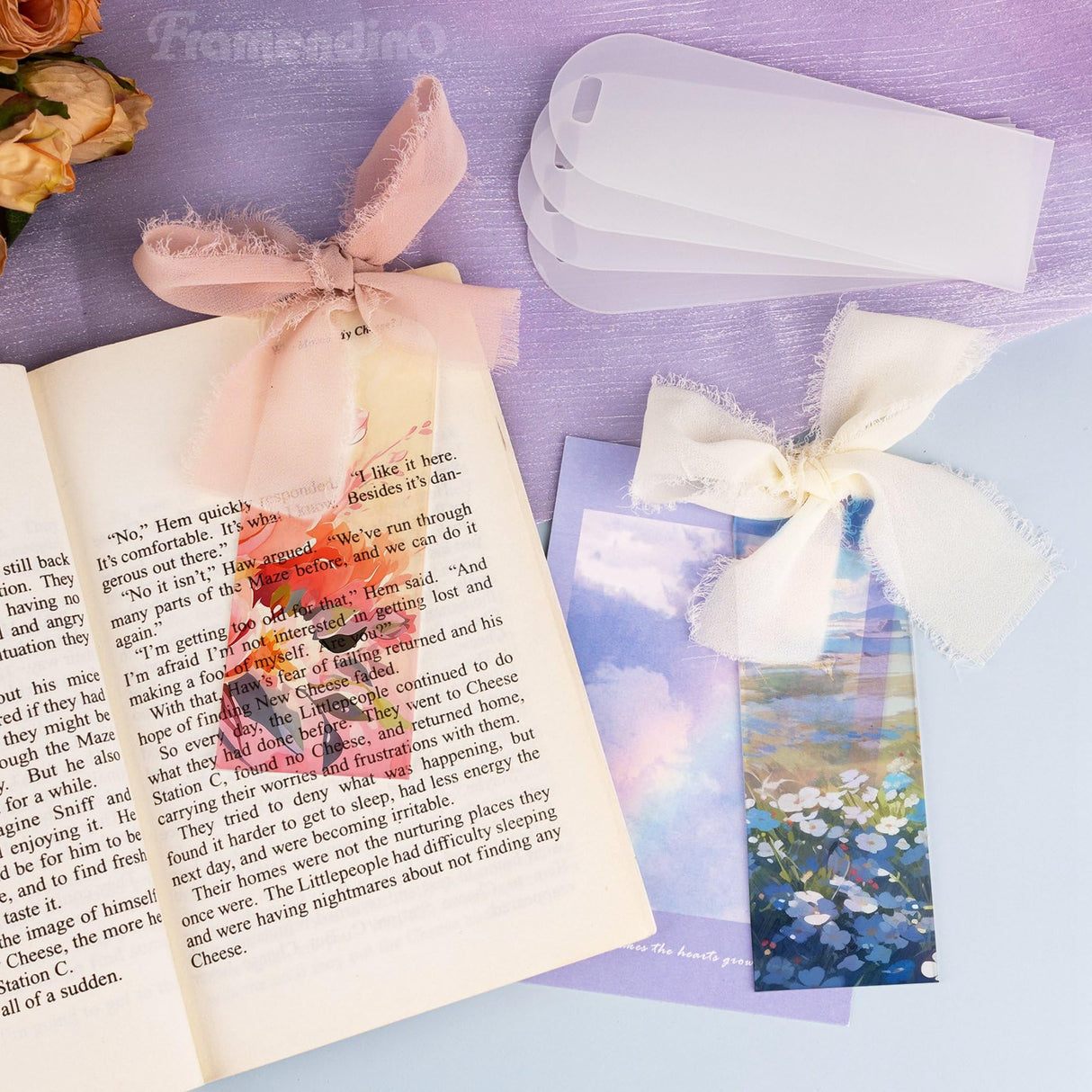 Framendino, 30 Pack 3 mm Acrylic Bookmark Blanks Sublimation Clear Bookmark with 30 Ribbon for DIY Crafts Framendino
