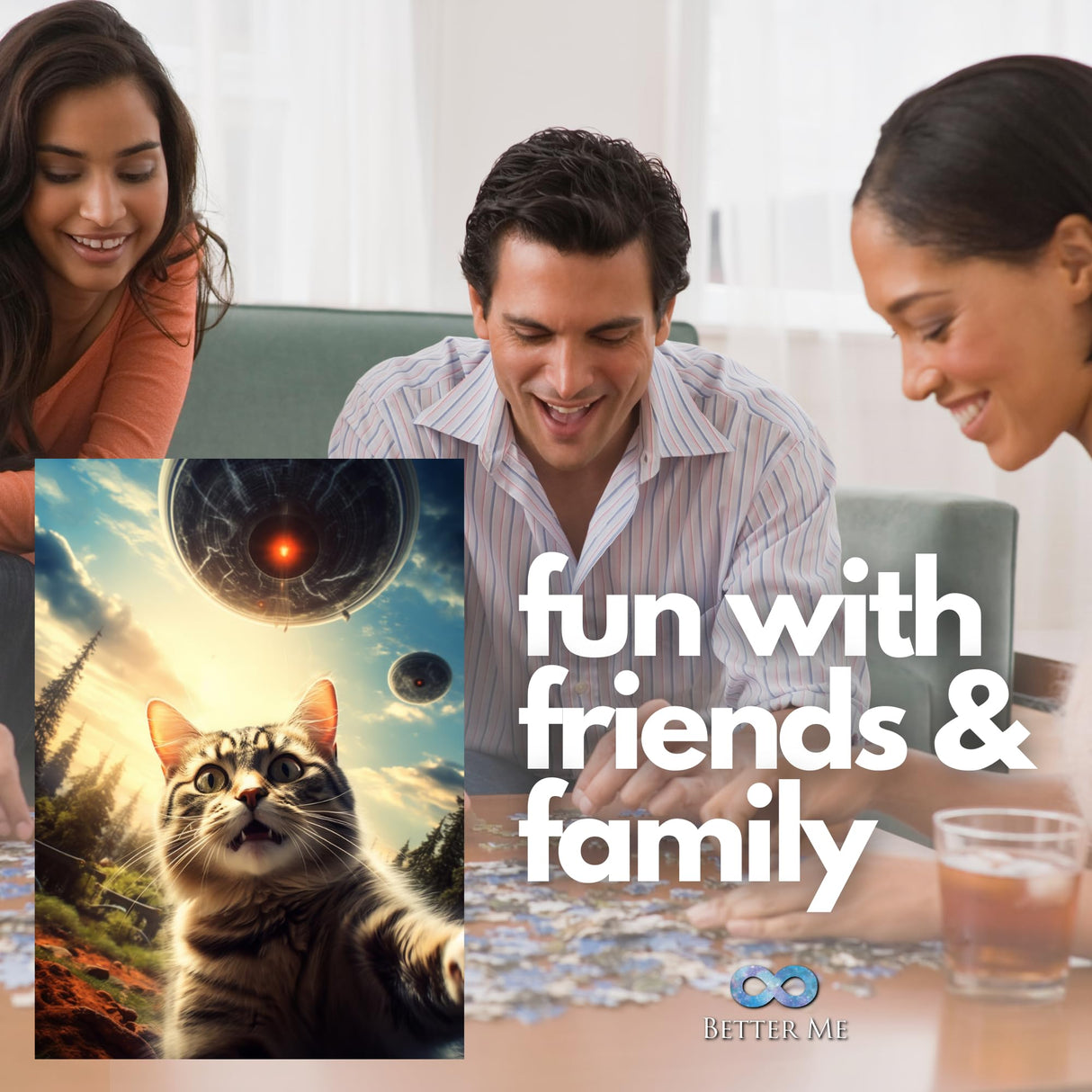 UFO Selfie Cat 1000 Piece Puzzle - UFO Cat Puzzles for Adults with Alien UFO Spaceship. Jigsaw Puzzle for Cool Puzzle, Fun Puzzle & Unique Puzzle Fans (UFO Selfie Cat Puzzle) Better Me