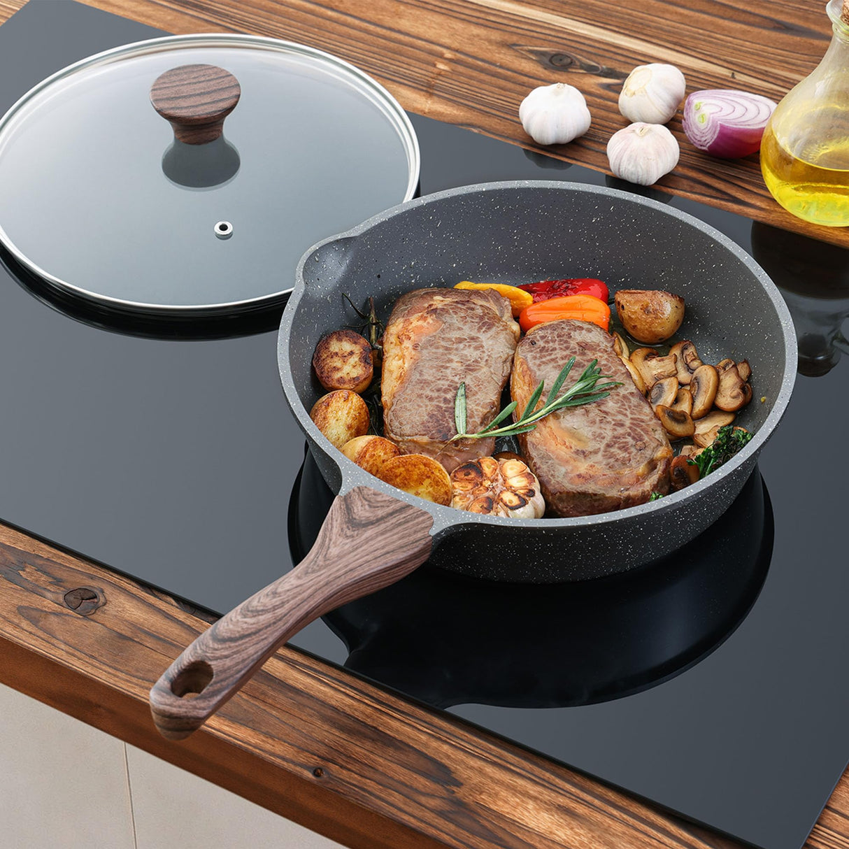 SENSARTE Nonstick Deep Frying Pan Skillet, 10/11/12-inch Saute Pan with Lid, Stay-cool Handle, Chef Pan Healthy Stone Cookware Cooking Pan, Induction Compatible, PFOA Free (10-Inch) SENSARTE