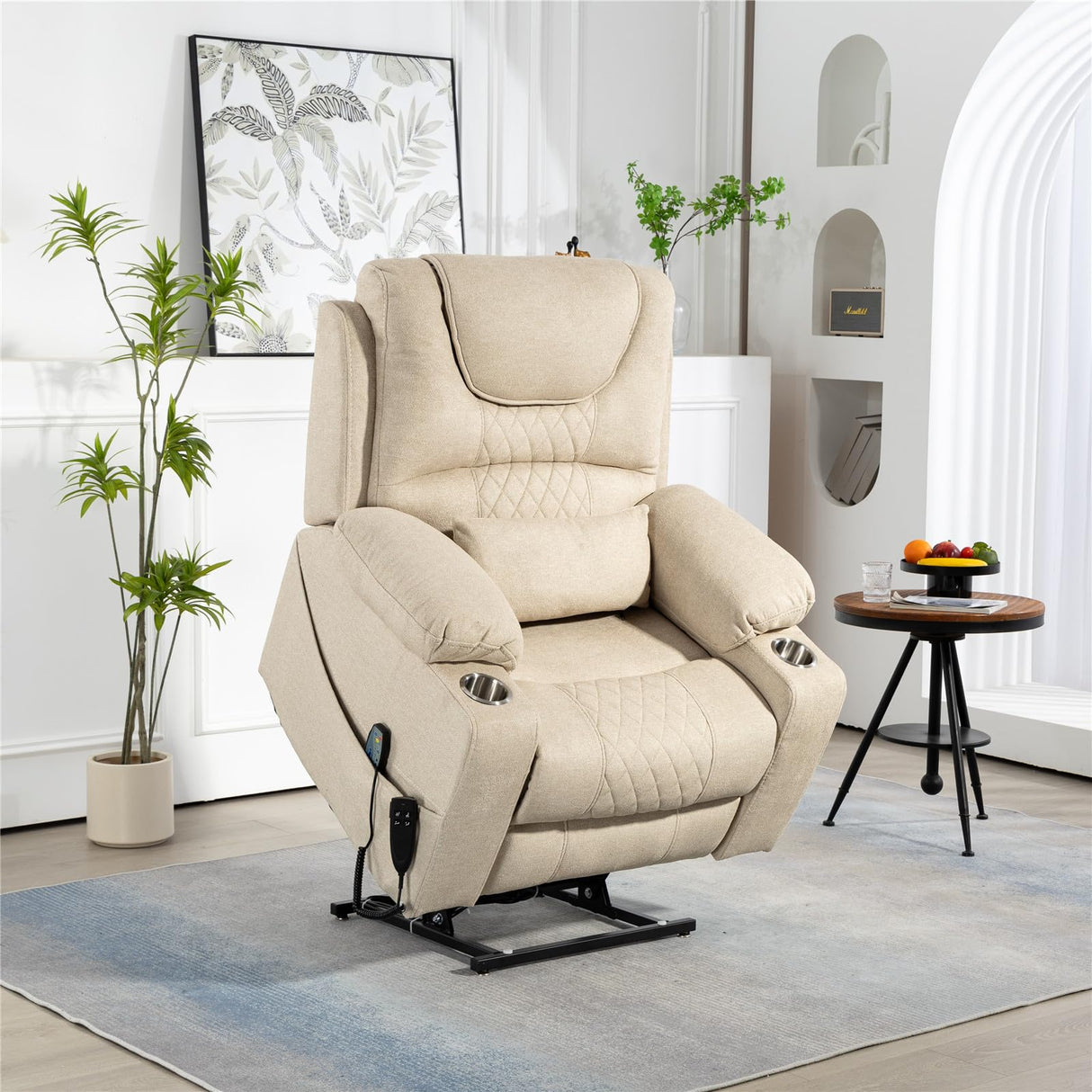 LITVZ 180 Degrees Lay Flat Lift Recliner Chair with Heat and Massage, Dual Motor Infinite Position Electric Power Lift Recliners for Elderly, Big Man Up to 400 LBS, Seniors, White LITVZ