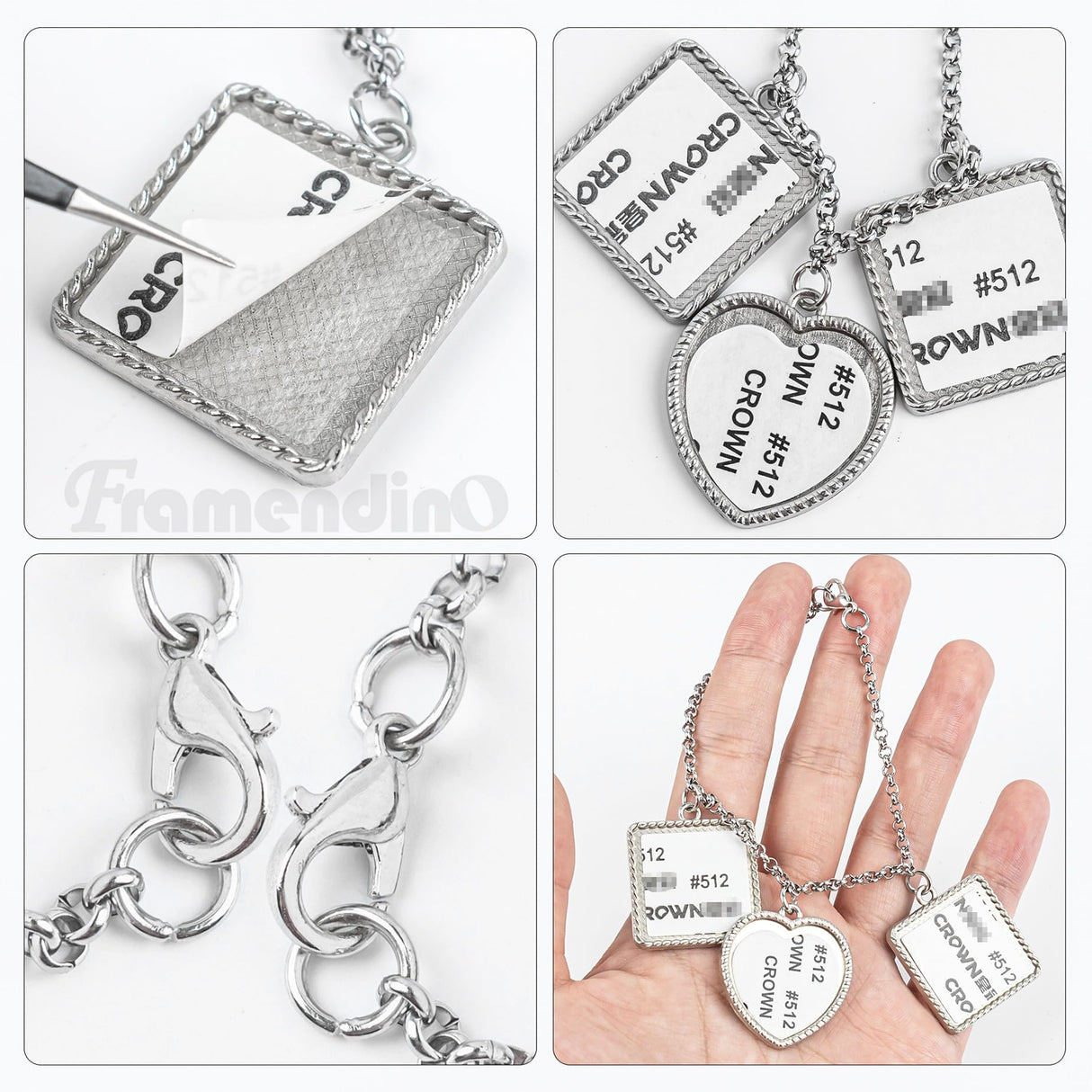 Framendino, 5 Set Sublimation Bracelets Blanks Heat Transfer Bracelet Adjustable Heart Square Photo Bezel Tray Craft Setting for Women Framendino