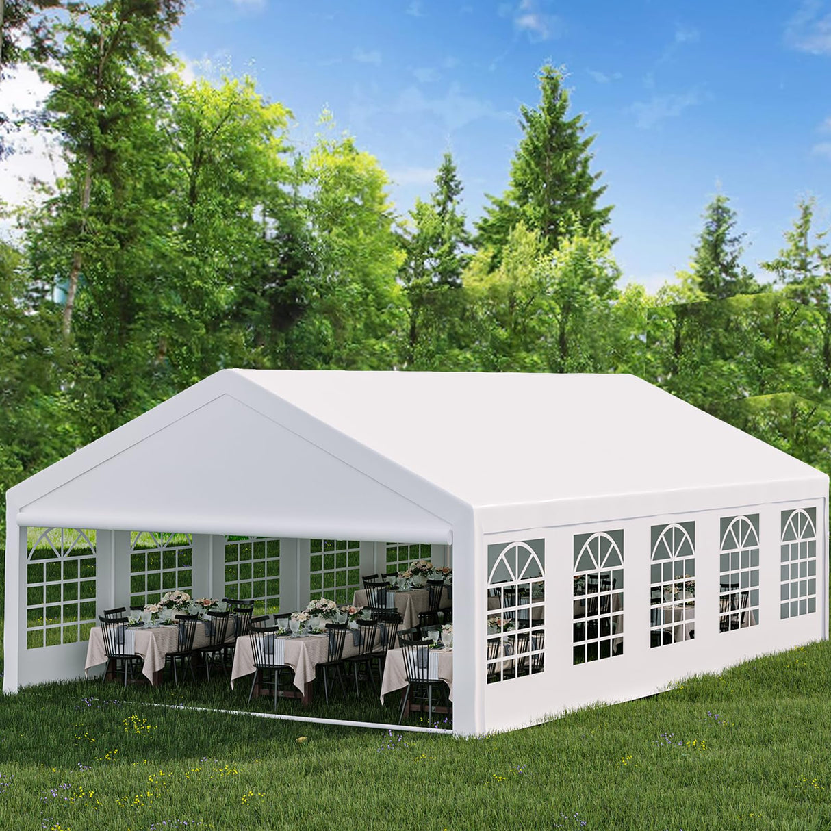 Garvee 20x32 Ft Heavy Duty Party Tent, Heavy Duty Outdoor Wedding Event Tent with Removable Sidewalls & Double Doors, Large Canopy Tent with Large White Roof and 4 Storage Bags for Parties, Weddings Garvee